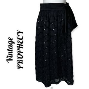 Vintage PROPHECY Black Sequined Lace Maxi Skirt Size 14